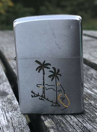 Vintage Bradford Zippo Lighter Florida Souvenir With Map & Palm Trees