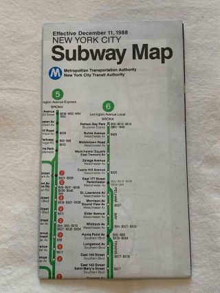 Vintage December 1988 Nyc York City Subway Map Pocket Mta Guide