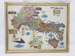 Vintage Wines Of Italy Poster Picture And Frame Wall Art Detailed Map Pre - Owned