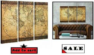 Vintage World Map Canvas Wall Art Prints Stretched Framed Ready To Hang Artwork