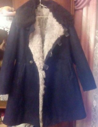 Ussr Soviet Army Winter Sheepskin Coat Tulup Bekesha Black Very Warm Size 54