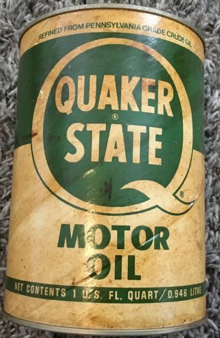 Vintage Quaker State Motor Oil Old 1 Qt.  All Metal Oil Can Full D