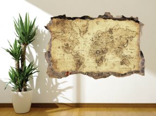 Vintage Distressed World - Map Photo Wall Sticker Wall Mural (4302066) Map