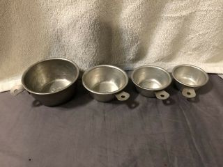 Set Of 4 Vintage Metal Tin Measuring Cups,  Riveted Handle,  One Cup,  1/4,  1/3,  1/2