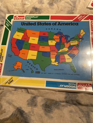 Vintage Connor Toy Co.  Wooden Usa 14 Piece Puzzle With Capitals 8450