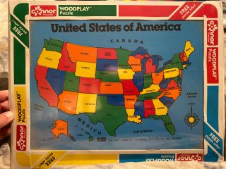 VINTAGE CONNOR TOY CO.  WOODEN USA 14 PIECE PUZZLE WITH CAPITALS 8450 2