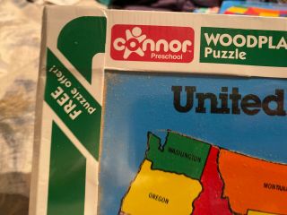 VINTAGE CONNOR TOY CO.  WOODEN USA 14 PIECE PUZZLE WITH CAPITALS 8450 4