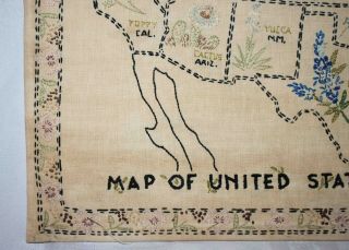 Vintage Embroidered USA Map of the United States & State Flowers 20 