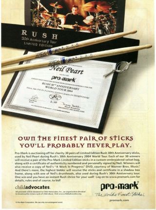 2005 Print Ad Of Promark Neil Peart Rush 30th Anniversary Tour 747 Drumsticks