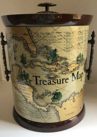 Vintage Treasure Map Ice Bucket Cera Mid Century Modern Bar Barware Man Cave