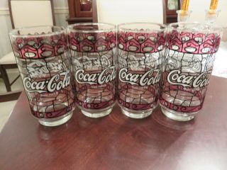 4 Enjoy Coca Cola Tiffany Style Stained Glass 5 1/2 " Tumblers Euc