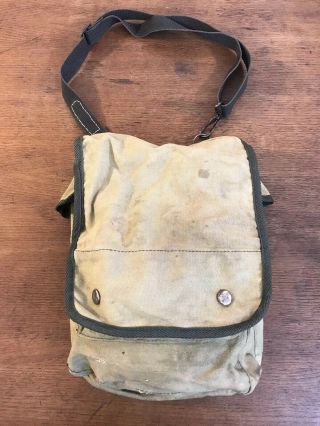 Vintage Tan Cotton Map Pouch Bag With Adjustable Strap (b1)