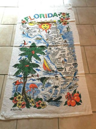 Vintage Florida State Map Light Packable Beach Towel Terrycloth 1980 