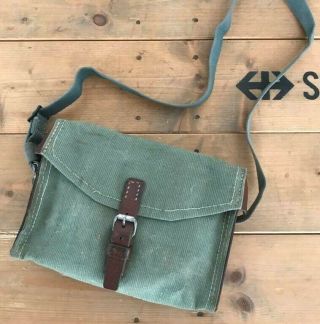1960 Vintage Swiss Army Military Shoulder Bag Leather And Canvas
