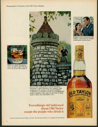 1966 Kentucky Castle Photo Old Taylor Bourbon Whiskey Bar Decor Vintage Print Ad