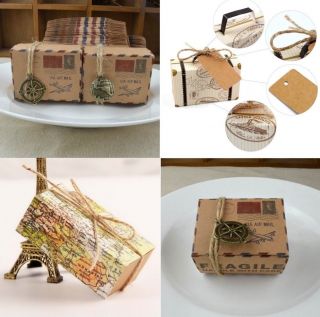 Beach Wedding Favour Boxes Holiday Abroad Suitcase Airmail Atlas Map Vintage