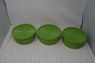 Vintage Set Of 3 Green Tupperware Servalier Stacking Cannisters,  Plus 1 Small