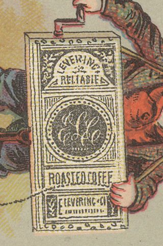 BALTIMORE MD TRADE CARD,  LEVERING ' S COFFEE,  ORGAN GRINDER,  MONKEY W/ VIOLIN F333 3