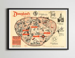 Vintage 1958 Disneyland Park Map Poster (24 " X 36 ") - Fantasyland,  Tomorrowland