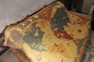 Sofa Blanket World Map American Style Throw Rug Woven Cotton Vintage Gift