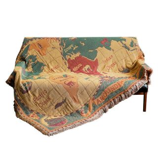 X - Large Reversible World Map Cotton Chenille Sofa Blanket Rug Throw Decoration