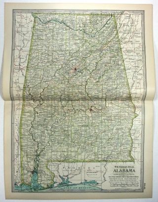 1902 Map Of Alabama By The Century Company.  Antique