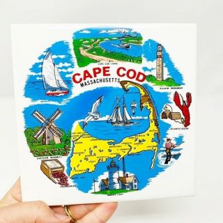 Vintage Cape Cod Massachusetts Map Ceramic Tile Trivet/ Wall Hanging Decor