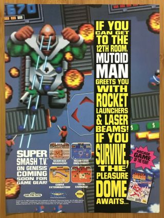 Smash Tv Snes Genesis 1991 Vintage Print Ad/poster Art Official Smash Bros