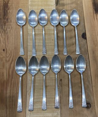 12 Vintage Rogers Deluxe Plate Silverplate Mountain Rose Dinner Spoons 6”