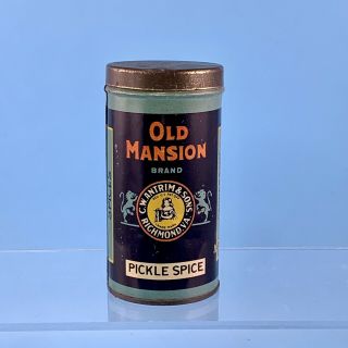 Vintage Old Mansion Pickle Spice Tin Round Richmond Va