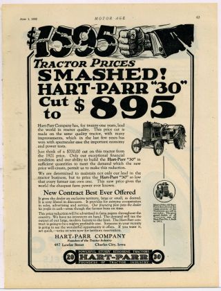 1922 Hart Parr Tractors Ad: Hart Parr 30 Model - Charles City,  Iowa
