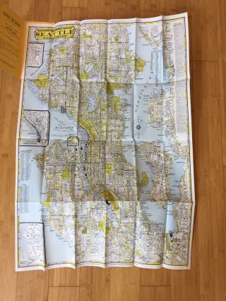 Seattle Map 1950’s Metsker Vintage Mid Century Paper Large Foldout Washington