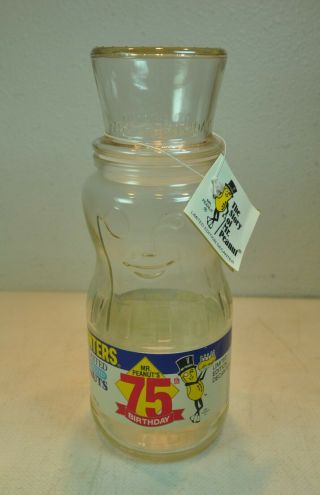 Vintage 1991 Mr Peanut 75th Anniversary Glass Jar With Lid And Hang Tag