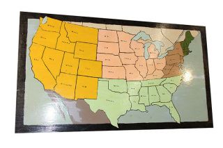 Vintage Wood Map Painting United States Of America Folk Art Style Charming Decor