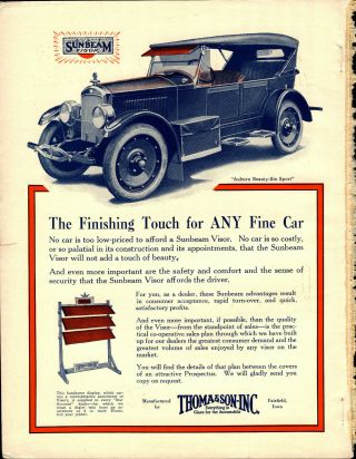 1922 Thoma Visor Ad: Auburn Beauty Six Sport Motor Car Pictured