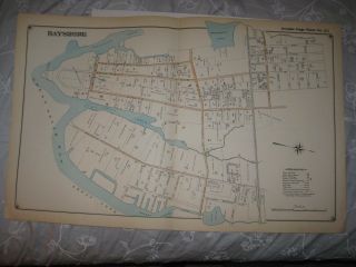 Vintage Antique 1917 Bay Shore Suffolk County York Handcolored Map Nr