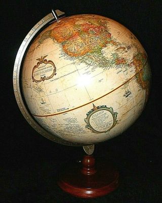 Vintage Replogle 12 " World Globe Wood Base Classic Series Raised Relief Map Usa