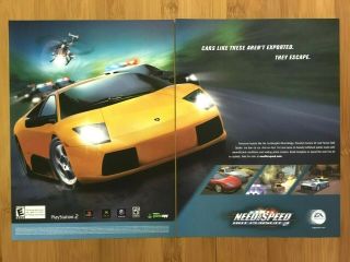 Need For Speed Hot Pursuit 2 Ps2 Xbox 2002 Print Ad/poster Official Racing Art