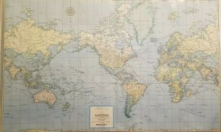 32x50 Vintage Rand Mcnally Cosmopolitan Series Laminated World Map