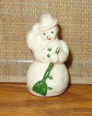 1 Old Vintage Snowman Salt Or Pepper Shaker Green Broom