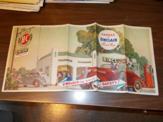 1934 Sinclair Kansas Vintage Road Map / Great Gas Station Cover Art By P.  Helck