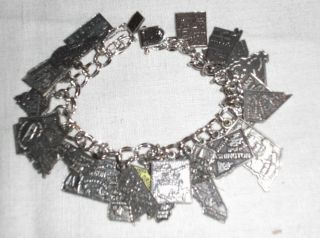 Vintage Sterling Silver 24 U.  S.  A.  State Map Charms Double Link Bracelet