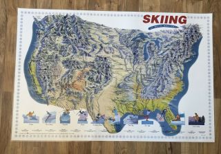 1987 World Impressions Vtg Skiing Of North America - Art Map