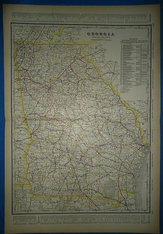 Vintage Circa 1904 Georgia Railroad Map Antique Folio Size Atlas Map