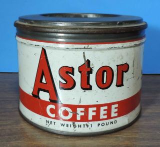 Vintage Astor Coffee 1 Pound York Metal Coffee Tin