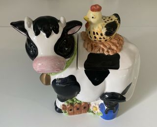 Cow And Chicken Cookie Jar Ceramic No Chips Or Cracks