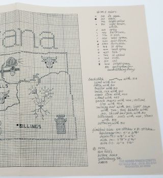 Vintage 1979 Montana State Map Cross Stitch Pattern By Sue Hillis