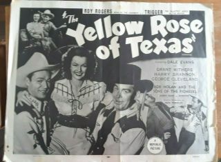Vintage Movie Poster Yellow Rose Of Texas 28x22 Roy Rogers Western 1944