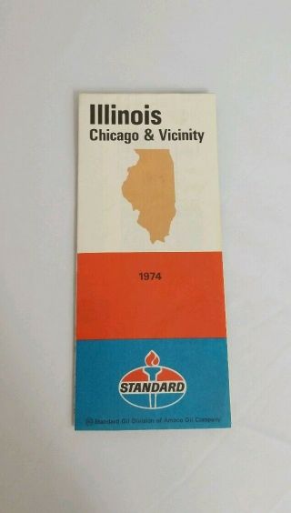 Vintage 1974 Standard Oil Gas Illinois Chicago & Vicinity Map Quaker State Ad