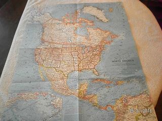 1964 Vintage Map Of North America National Geographic